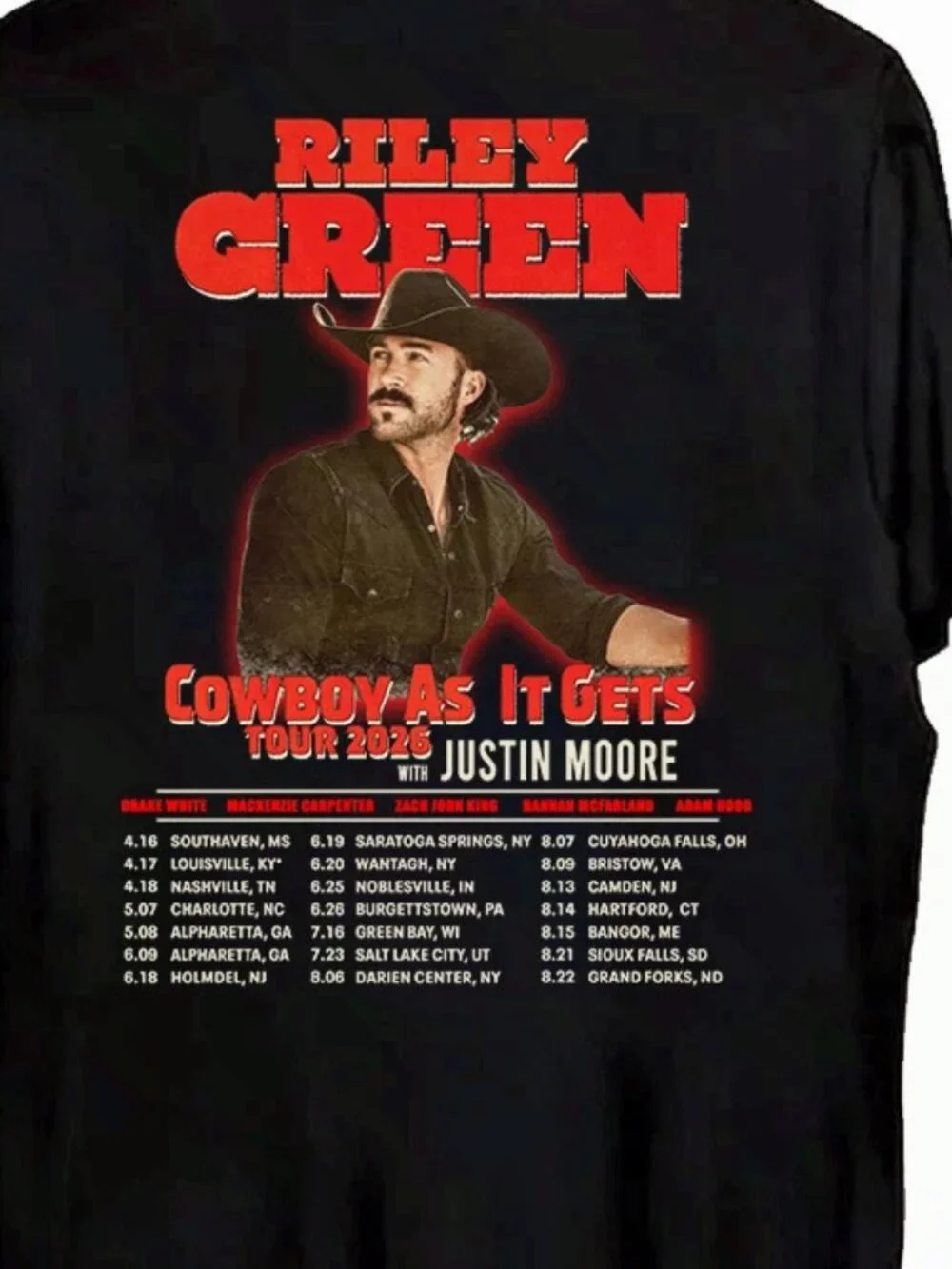 Riley Green Cowboy As It Gets Tour 2026 Graphic T-Shirt